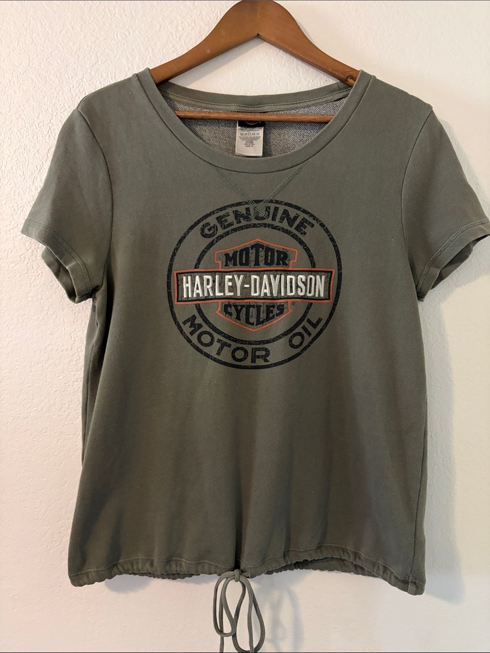 Harley-Davidson Olive Green and Black Embroidered Logo Drawstring Tee